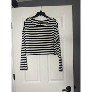 Maverick the Collection Long Sleeve Striped Crop T Shirt large black white nwt